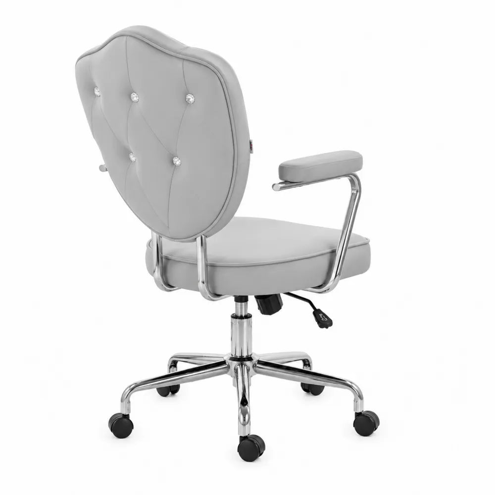 Sedia da ufficio in similpelle grigia con struttura in metallo cromato
