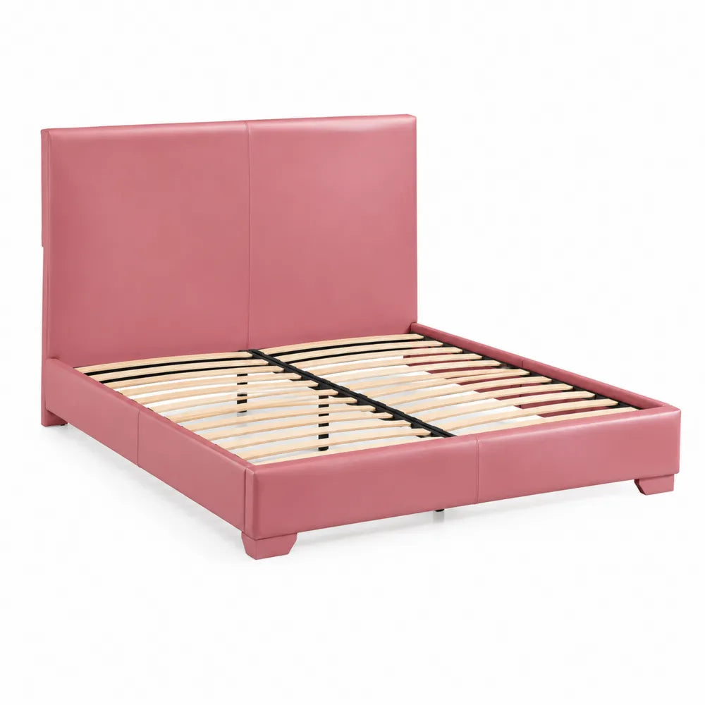 Letto matrimoniale in pelle sintetica rosa con doghe in legno 200x160 cm