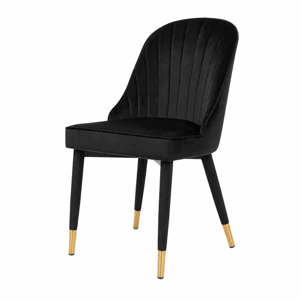 Sedia da pranzo in velluto nero con gambe in metallo