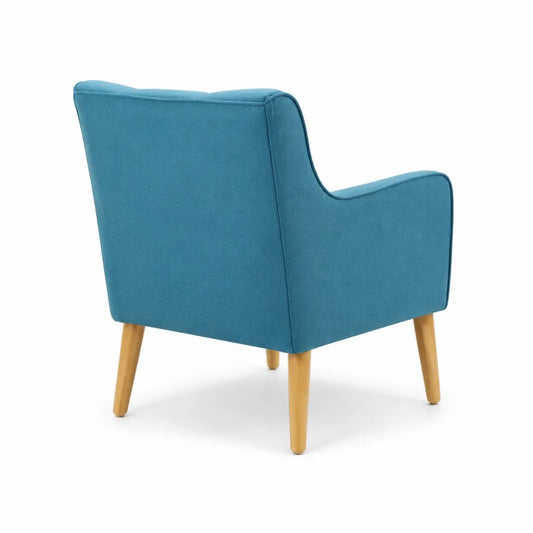 Poltrona in tessuto blu con gambe in legno