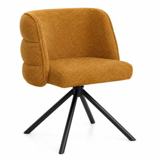 Sedia girevole in tessuto bouclé marrone con base in metallo