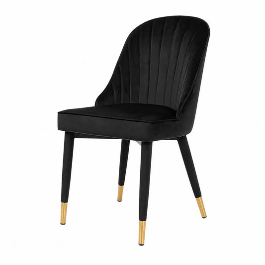 Sedia da pranzo in velluto nero con gambe in metallo