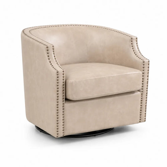 Poltrona Girevole in Pelle Sintetica Beige