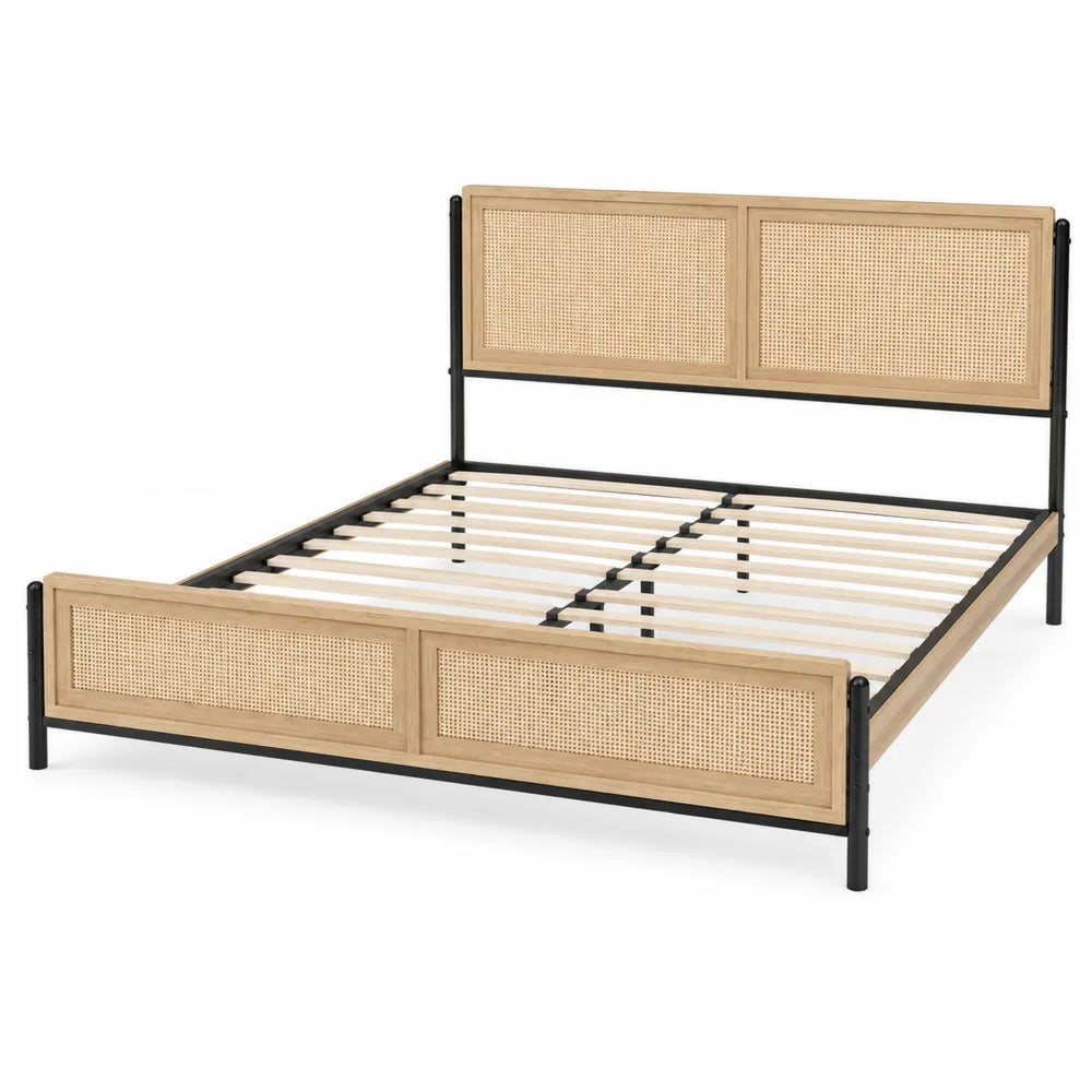 Letto matrimoniale in rattan e metallo nero