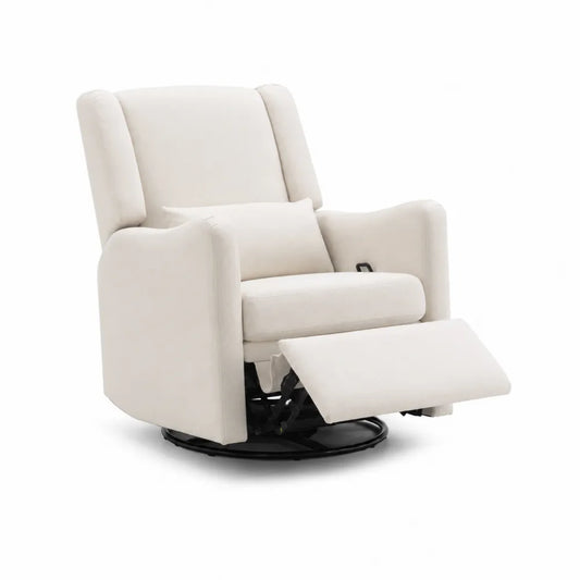 Poltrona girevole reclinabile in tessuto beige