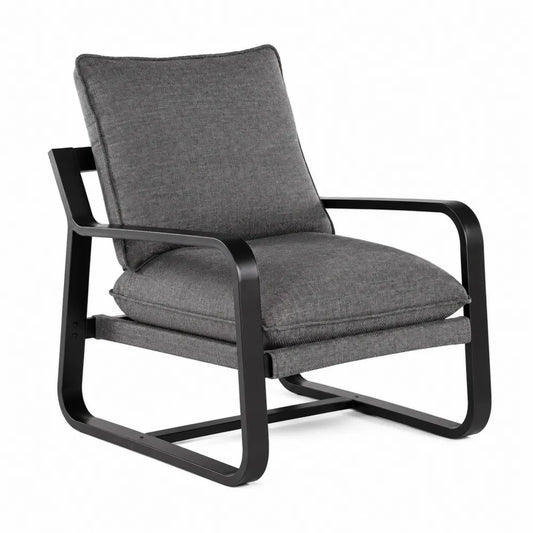 Sedia in tessuto grigio con struttura in metallo