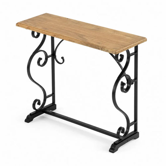 Consolle rettangolare in legno e ferro nero 100x30x75 cm