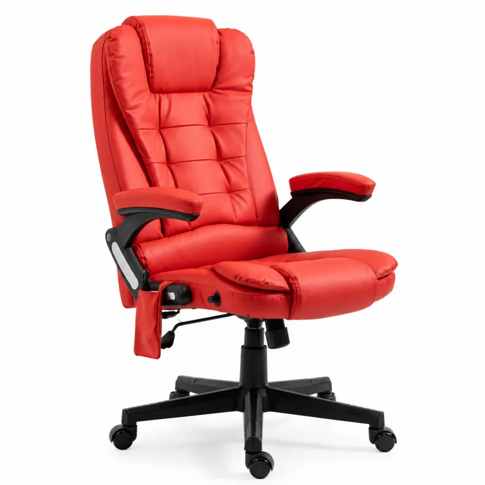 Sedia ergonomica in pelle sintetica rossa con base in nylon