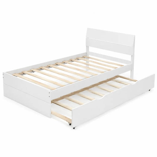 Letto Matrimoniale con Letto Estraibile in Legno Bianco